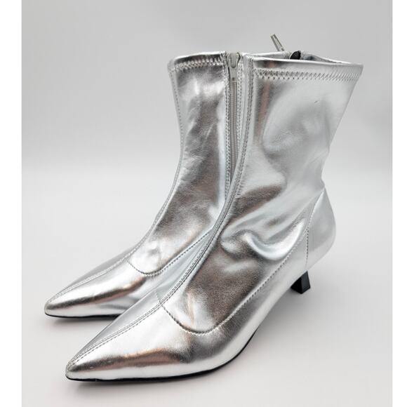 Abound Erinn Pointed Toe Heel Boots Women's Silver Metallic Size US6.5M EU37 - Picture 1 of 11